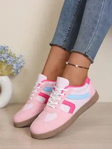 Women's Low-Top Lace-Up Sneakers, Colorblock Design, Comfortable Casual Shoes for Daily Wear & Sports Activities