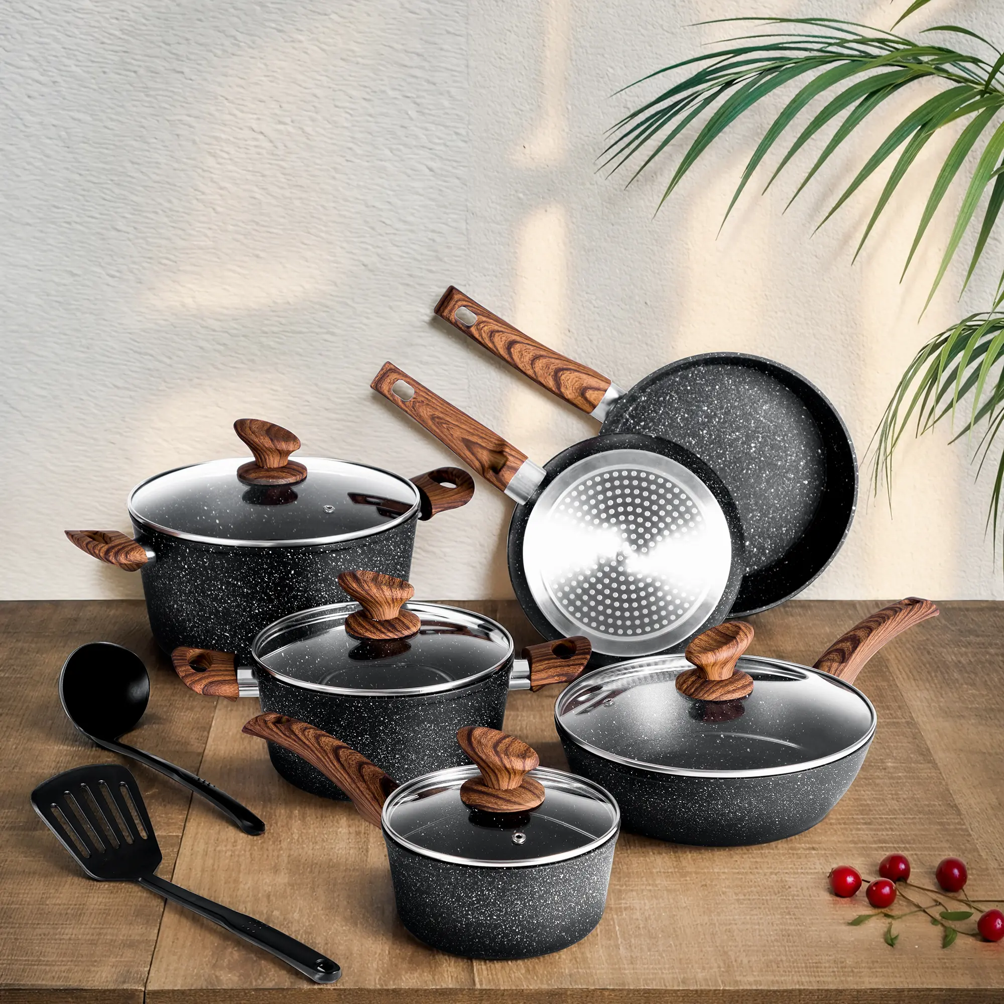 Kitchen Academy 12 Piece Nonstick Pots and Pans Set, Non Stick Induction Cookware Set, Kitchen Cooking Set, Frying Pans Saucepans