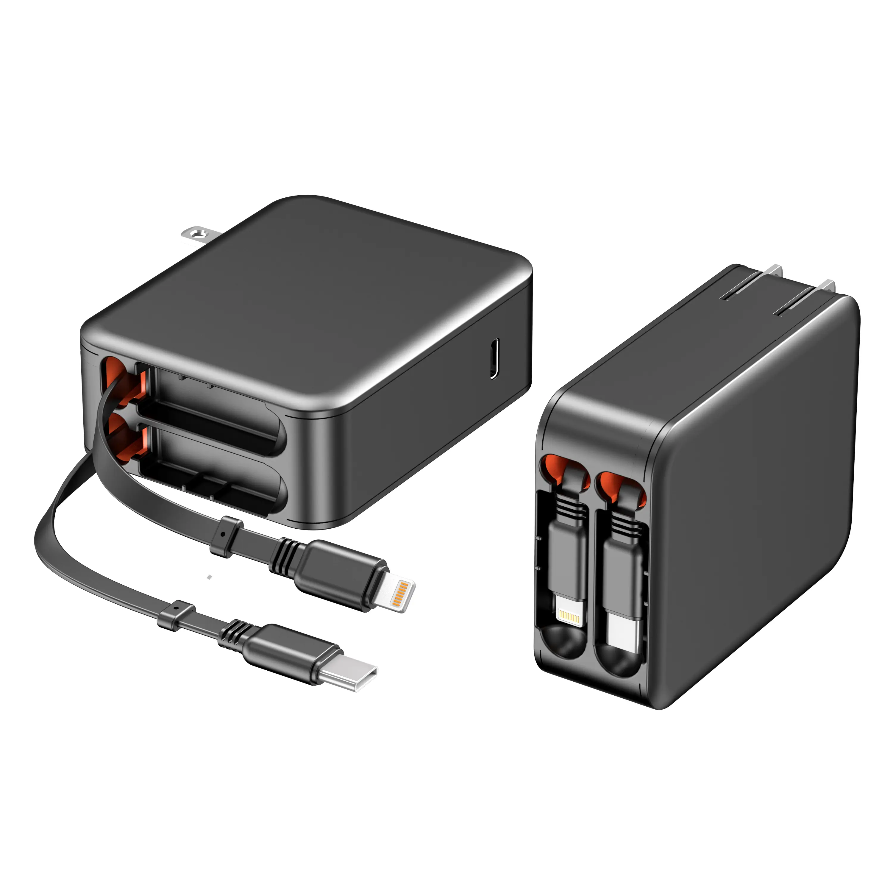 35W Retractable Wall Plug Charger with Dual Cables & 3-Port USB Hub, Fast Charging Electronic Device Charger with Protection for Mobile Phones (iPhone 16/15/14/13/12/11), iPad, Tablets, Samsung, LG