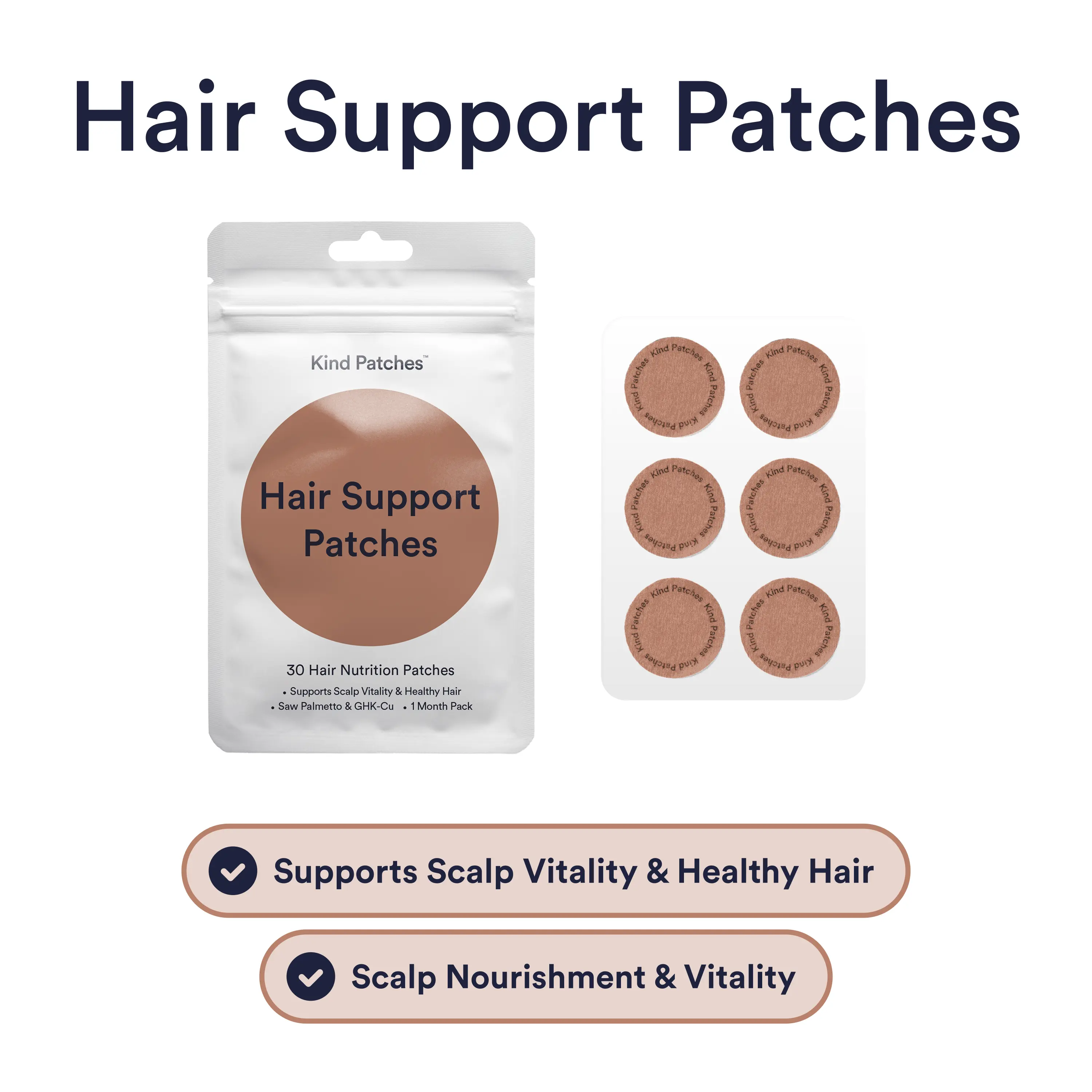 Kind Patches: Hair Support Patches, 30 Hair Nutrition Patches, Scalp Nourishment & Vitality, Saw Palmetto, Copper Peptides, Vegan, 1 Month Supply