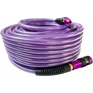 Polyurethane(PU) Air Hose 1/4-Inch x 100ft Reinforced, lightweight Anti-low temperature 300PSI with 1/4 Swivel Industrial  Quick Coupler and Plug, Bend Restrictor,Purple(100)