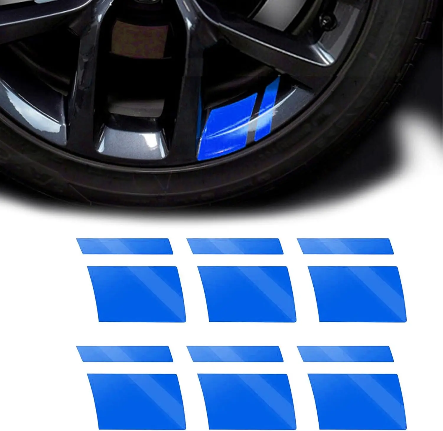6-Pack Car Reflective Stickers, Wheel Rim Stripe Decals, Universal Automotive Accessories for 18-21 in Wheel Tire Decoration (Blue)