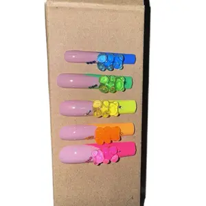 Kandy Bear Nails - Assorted Colorful Nail Art with Unique Shapes, Featuring Colorful Bear Design Elements