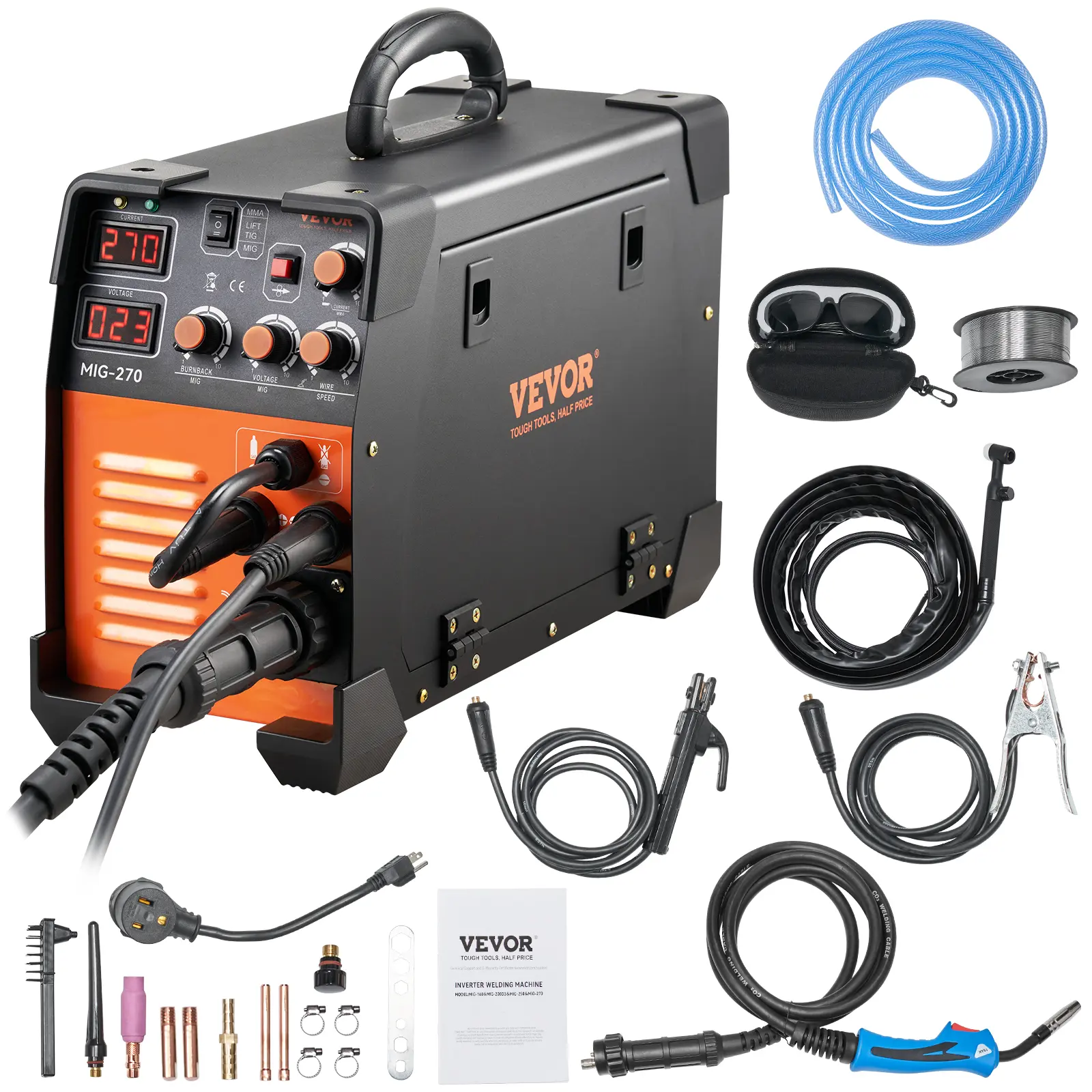 【summerfinds】VEVOR MIG Welder, 3 in 1 Welder Welding Machine, 270 Amp MIG TIG Arc Welder 110V 220V TIG Welder Lift ARC Welder Digital Display Combo Welding Machine MMA Stick IGBT DC Inverter Welder