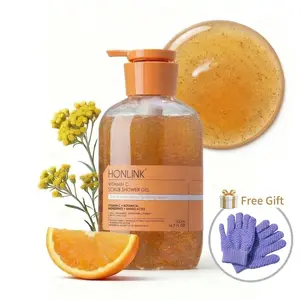 Vitamin C Scrub Body Wash - Multi-Amino Acids Base & Natural Walnut Shell Exfoliating Shower Gel, Polyquaternium-51 Intense Hydration & Herbal Barrier Repair, 16.9oz