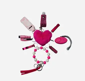 Pink Safety and Accessory Keychain Set with Silicone Beads