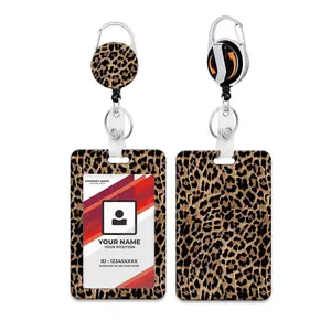 Leopard Print Teacher ID Badge Holder Set, Retractable Scroll, Rotating Clip, Nurse Business Card Stand, Nurse Badge Reel, Office Gift