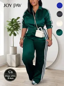 JOYPAY Women's Casual Long Sleeve Zip Up Jacket & Pants Set for Spring & Fall, Women's Clothes for Daily Wear, Streetwear Tracksuit Set, Tracksuit Outfit
