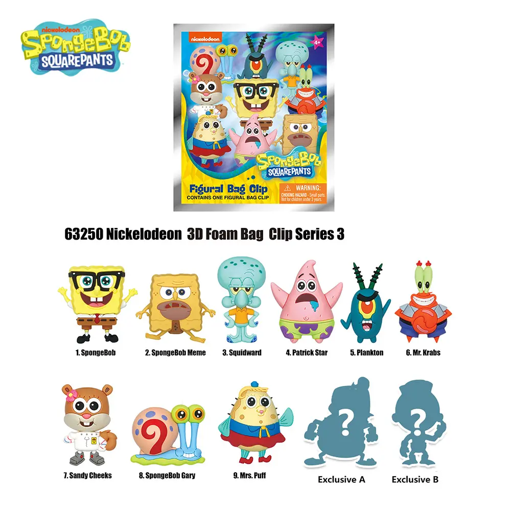 1PC Officially Licensed SpongeBob Squarepants Series 3 Bag Clip Keychain, Cute Keychain Accessory, Blind Bags Random Anime Action Figures Accessories Cute Anime Character Cartoon Bag Charms Collectible Ornament Surprise Gifts for Family Friends Fans