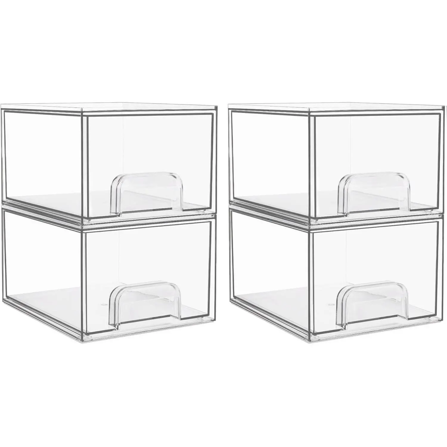 4 Pack Clear Small Stackable Storage Drawers,Acrylic Bathroom Makeup Organizer,Plastic Storage Bins For Vanity, Undersink, Kitchen Cabinets, Pantry, Home Organization