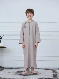 Boys' Long Sleeve Embroidered Zipper Robe Tunic, Loose-Fitting Modest Style, Modesty, All Seasons Wear, For Muslim Kids Clothing