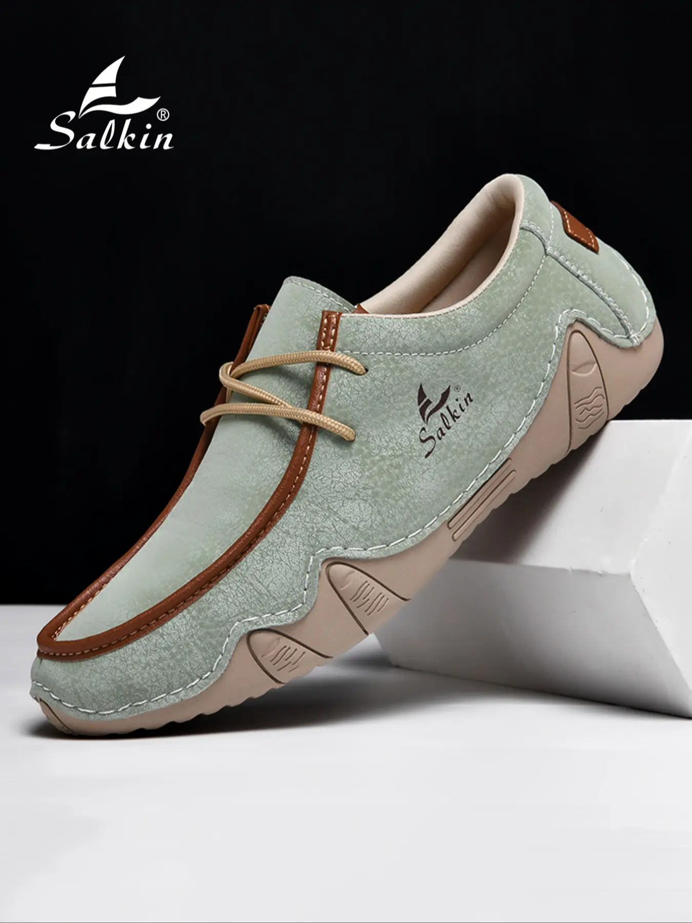 Men's Handmade Fashion Loafers, All-Season Low Top Lace-Up Casual Flat Shoes, Outdoor Hiking Walking Shoes Non-Slip Rubber Driving Shoes, Comfortable Breathable Design, PU Leather Footwear