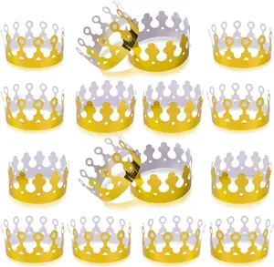 Gold Foil Birthday Party Crowns for Kids, Bulk Pack of 24, Golden Paper Birthday Hats in 2 Fun Designs, Adjustable and Reusable, Royalty Party Decorations, Crown Party Supplies