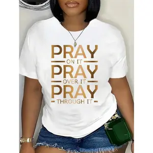 Women's Simple Graphic Print Short Sleeve Round Neck Tee Graphic Tees Women Tops Fabric Fit