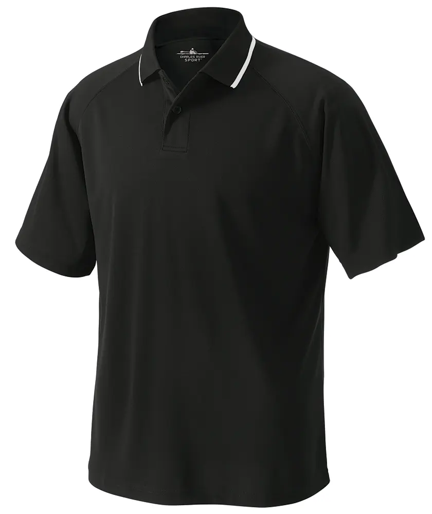 Charles River Apparel Men's Athletic Fitted Classic Polyester Knit Pique Polo Shirt - Solid Plain Short Raglan Sleeve Menswear Top, Moisture-Wicking, UPF 20+ UV Protection, Antimicrobial, Lightweight, Contrast Wh, Short Sleeve, Casual, Clothes, Button