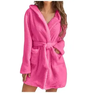 2025 Autumn Winter Warm Bathrobe Hooded Home Clothes Fuzzy Pajamas Nightgown No.461 Womenswear Loungewear