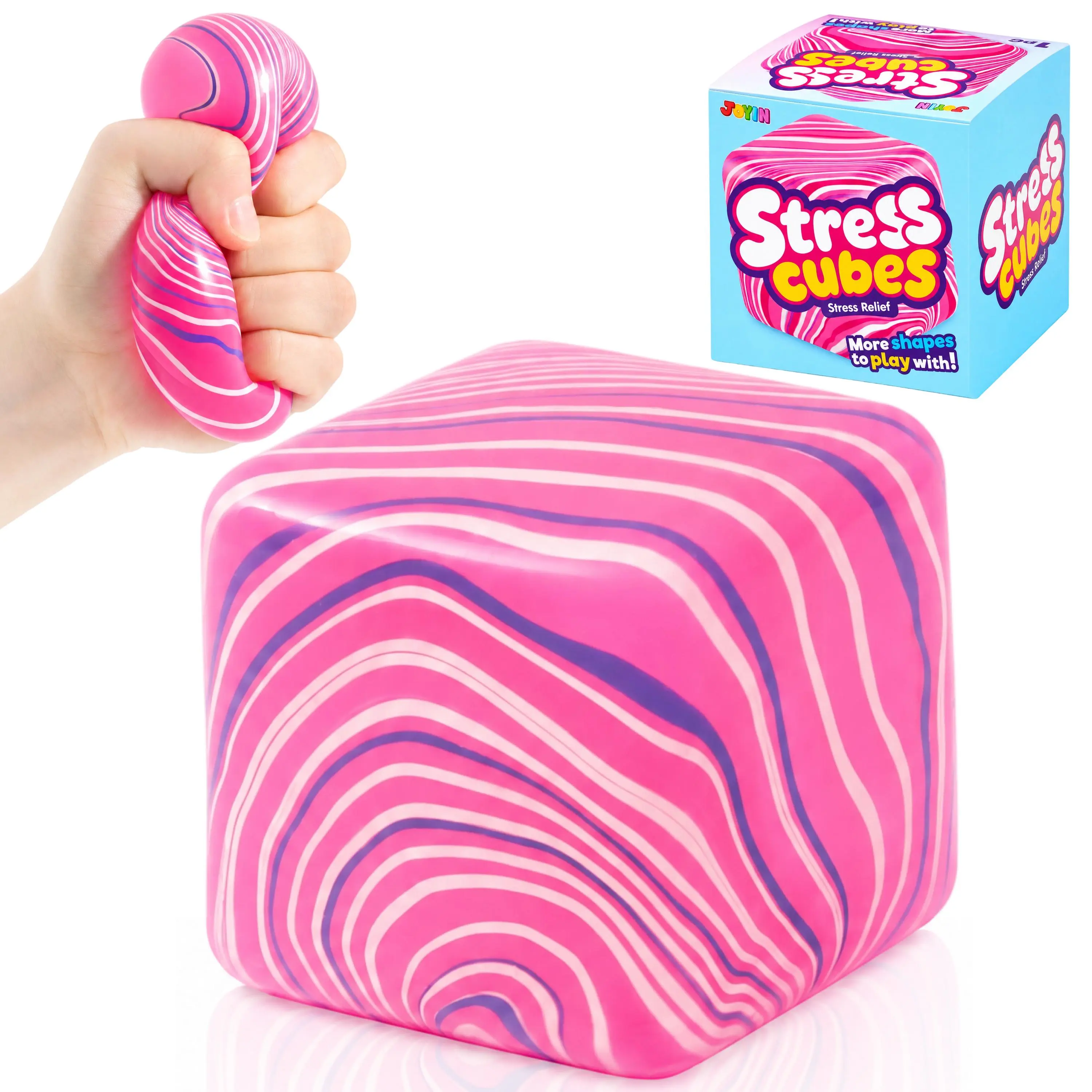<Auction>JOYIN Rose-Red Swirl Color Blend Cube Stress Relief Toy, 2.2 Inch Unique Swirling Color Blend Cube Squishy Toys for Adults and Girls Boys, Slow Rising Squishy Fidget Sensory Toy, Soft Squeeze Decompression Dough Gift, Birthday Gifts,