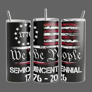 1776–2026 We The People 250th Anniversary American Flag Stainless Steel Insulated Travel Tumbler With Handle 20oz 40oz Patriotic USA Wrap Design