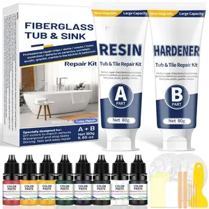 Fiberglass Repair Kit, Bathtub Repair Kit for Tile, , Ceramic, Enamel, Kitchen Bathroom Fix Chips Cracks  Rust Holes  Porcelain Sink, Tub, Toilet, Shower Tray, Granite, Marble, Deck