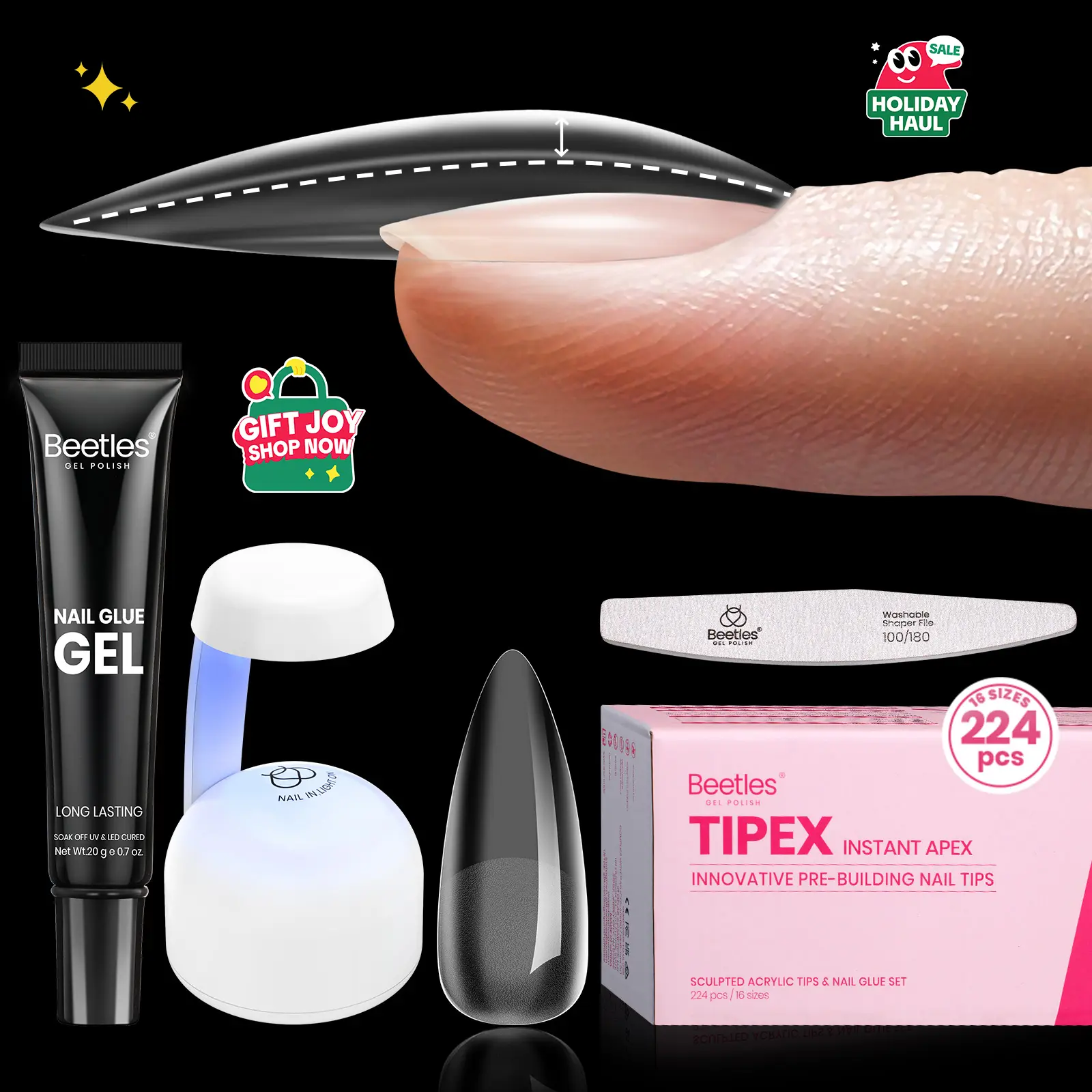 Beetles Tipex Instant Apex Nail Tips Thick Acrylic Nail Set for Flat Nails Manicure No Base Gel Included Stiletto Square Almond Coffin Nail Tips Nail Art DIY Gift for Women summervibes
