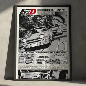 Vintage Motorsport Initial D Anime Poster, Takumi Fujiwara Manga Christmas Art Print Posters Gift for Anime Fan (NO FRAME)