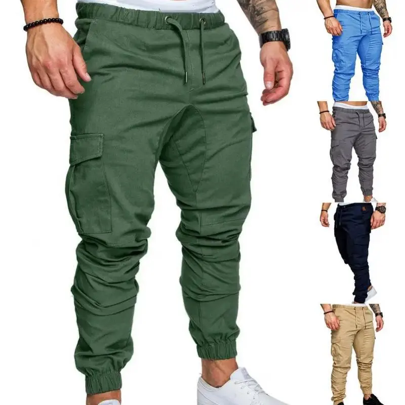 Men's 3XL Beige Plain Cotton Jogger Pants - Menswear, Breathable Cargo Trousers with Pocket, Comfortable Fit for Runners, Casual Sporty Garment