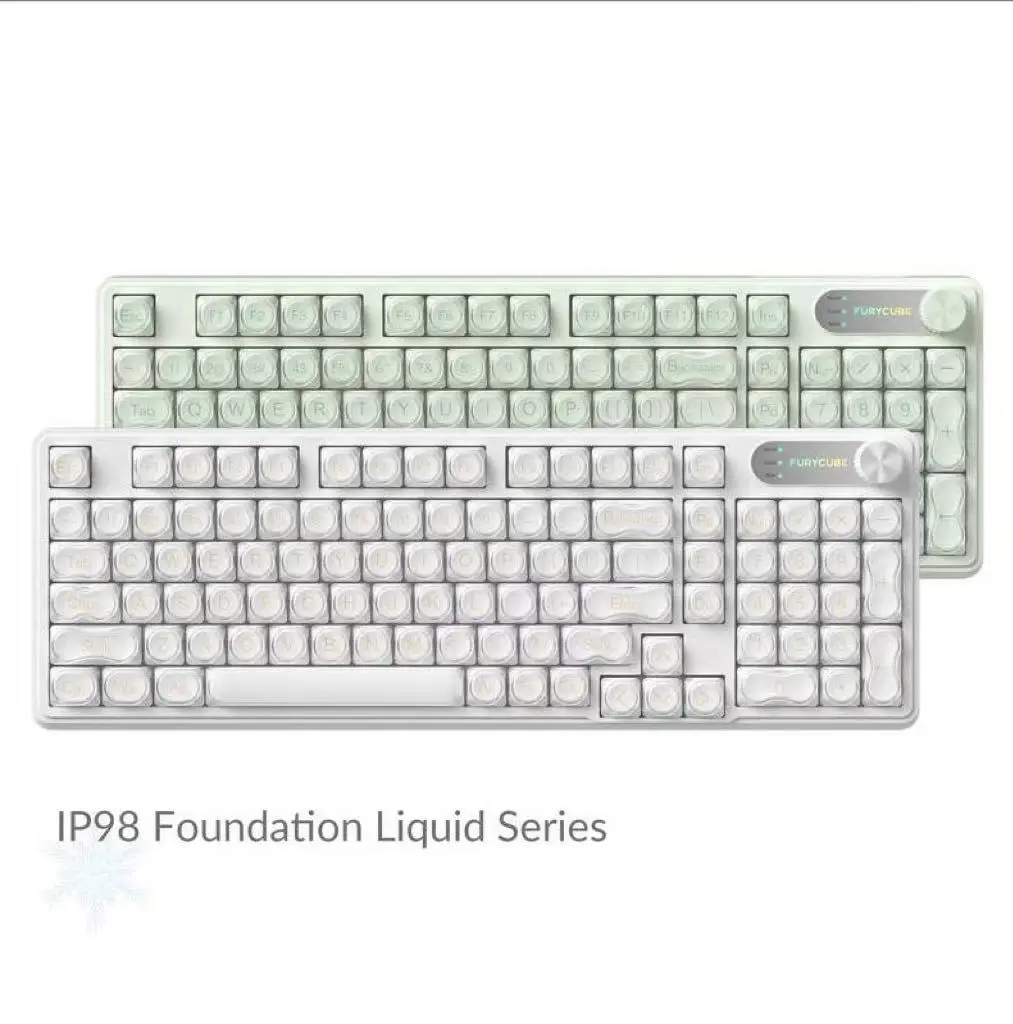 Brand New IPX98 Waterproof Wired Membrane Keyboard with Mechanical Feel - Gradient PBT Keycaps, Double-Shot Side-Engraved Backlit Letters, Twistable Smart Knob, Gasket Mount, Hot-Swappable RGB Light, Anti-Oil Matte Texture, Silent for Office Use, Gaming K