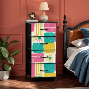 Mid Century Modern Palm Springs Modernism Teal Pink Yellow 4-Drawer Dresser