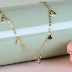 Triangle Necklace – Minimalist Stainless Steel Necklace with Cubic Zirconia Triangle Charms