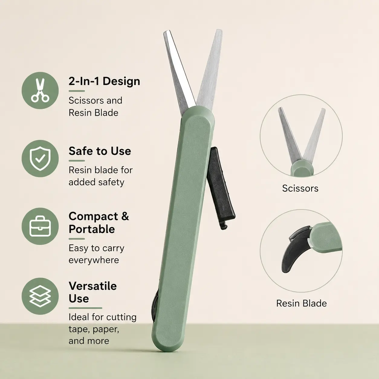 1 Count, Dual Purpose Retractable Portable Scissors with Built-in Box Cutter, Compact Slim Size for Cutting Paper, Tape and Unpacking Daily Parcels
