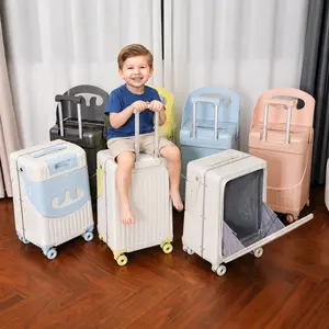 PU Leather Water-Resistant TSA-Approved Rolling Luggage for Parents - 45L, 360° Rotating Wheels, Child Seat, Child Backrest, Buckle, Convertible Ride-On Travel Bag (Multiple) Wheeled Carry Bag Wheeled Carry Bag