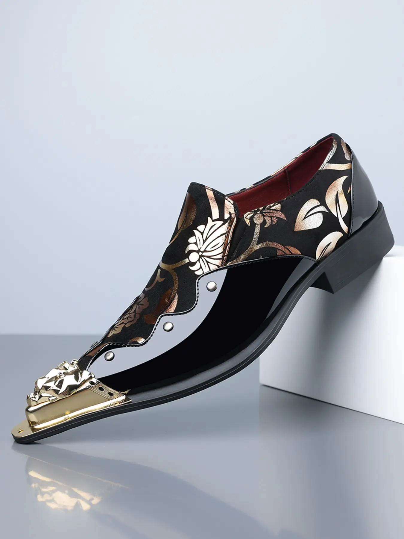 Men's Formal Loafer Shoes, Vintage Fashion Stylish Elegant Nightclub Style Metal Head Print Perfect for Parties and Outings Closed, Footwear