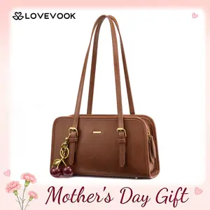 【Mother's Day Gift】LOVEVOOK Swing Zip Shoulder Bag Small Purses for Women Trendy Handbags Mini Vintage Hobo Clutch with Cherry Pendant Lightweight Retro and Elegant Suitable for Daily Outings Shopping and Leisure summervibes