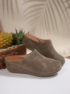 Vintage Wedge Slip-On Shoes for Women, Breathable Hollow Out Mules, Soft Sole Anti-Slip Thick Bottom, Comfortable Mom Shoes, Casual Office Wear, Walking Shoes, Footwear