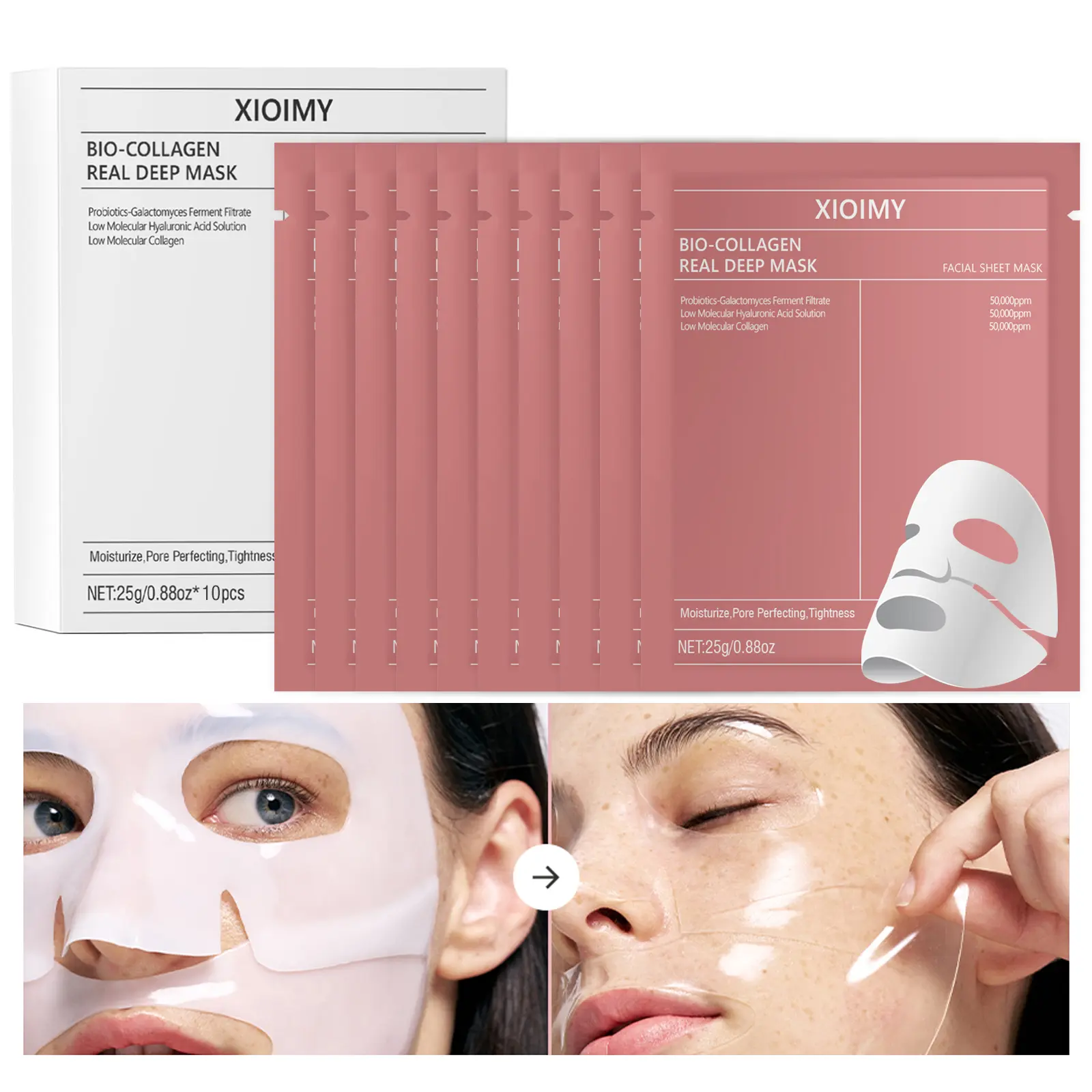 10 Pcs Bio Collagen Intense Hydration Gel Mask, Deep Moisture Mask, Deep Moisturizing Hydrating Face Masks with Hyaluronic Acid, Anti-Dryness, Brightening, Radiant & Hydrate Skincare