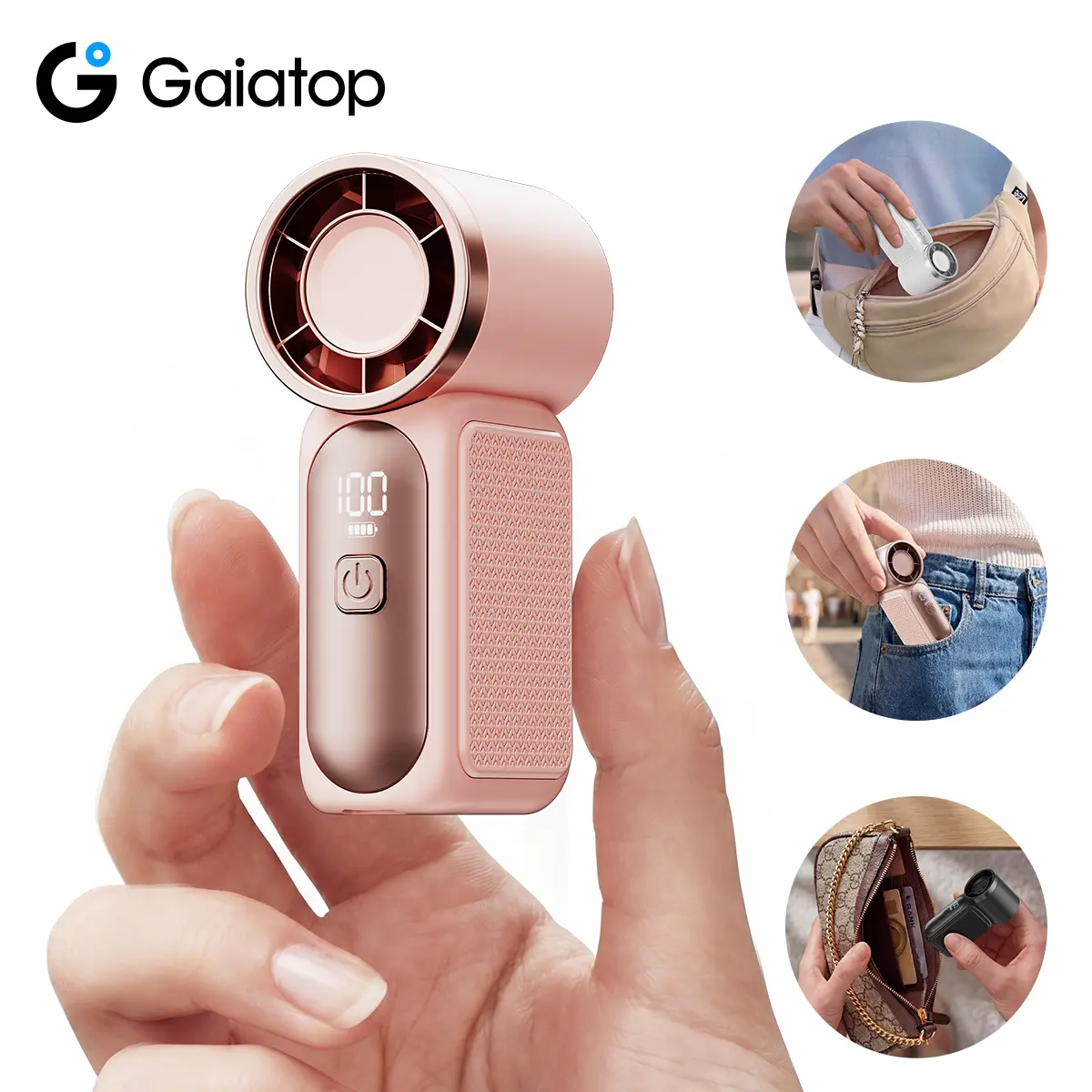 Gaiatop HF-18 Portable Handheld Mini Fan, 5 Speeds 16900 RPM High Velocity Personal Fan with LED Display, USB Rechargeable, Mini Fan with Lanyard for Makeup, Travel, Outdoor Fan for Women Girl Gift, Pink