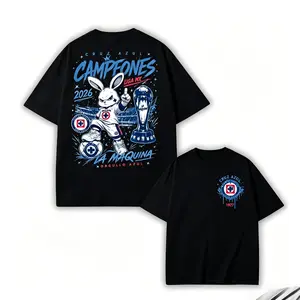 Cruz Azul Campeones 2026 T-Shirt, La Máquina Soccer Fan Graphic Tee, White Double Sided Shirt With Bunny Mascot, Trophy Artwork, Liga MX Football Supporter Gift