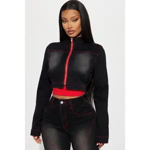 Up For A Challenge Stretch Denim Moto Jacket - Black Wash 3