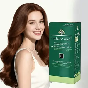 Nature Bud Shade 21 Medium Chestnut Plant Hair Dye, Ammonia Free Gentle Formula, Avoids Itchy Scalp Dry Frizzy Hair, Naturally Covers Gray & Regrown Roots Care Multi-Function,Hair Color,hair products,good Cover gray hair Color Starter Kit stick