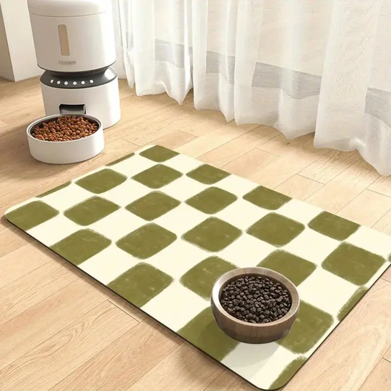 Vintage Plaid Pattern Pet Feeding Mat, Non-Slip Absorbent Pad for Food & Water Bowls, Durable Diatomite Fabric, Easy to Clean, Holiday Decor, Animal Feeding Supply