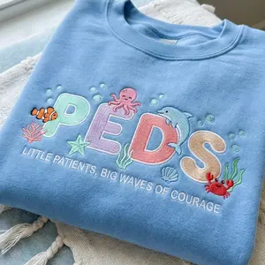 Embroidered PEDS Sweatshirt, Pediatric Nurse Ocean Shirt, Sea Animals Peds RN Crewneck, Children's Hospital Nurse Gift
