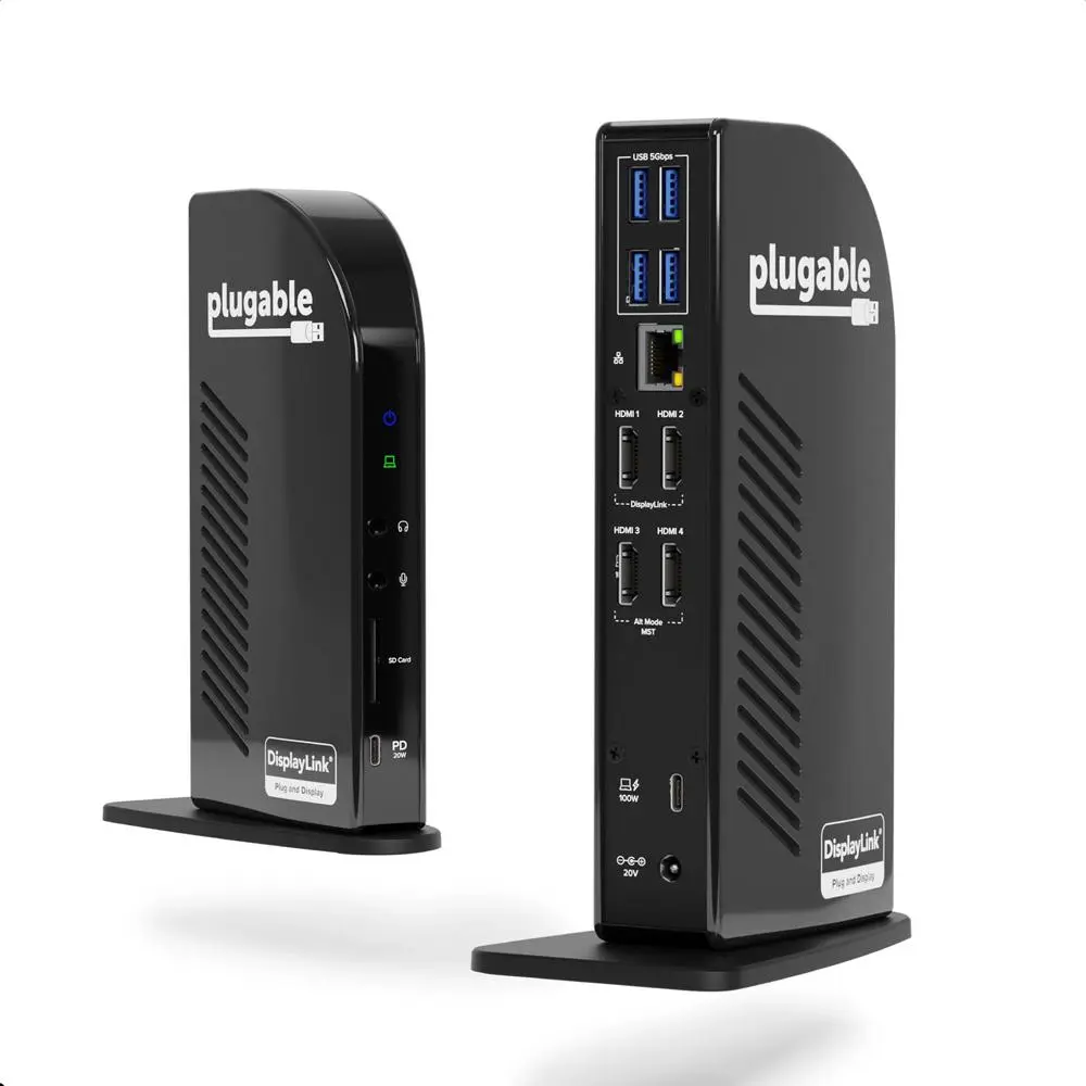 Plugable UD-3900C4 14-in-1 USB-C Docking Station for 4 Monitor Setup, 96W Laptop Charging