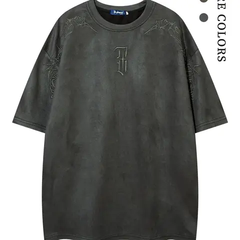 Men's Embroidery Drop Shoulder Suede Polyester Tee, Street Fashion Soft Comfy Half Sleeve Round Neck T-Shirt for Summer, Men's Top for Daily Wear #GLOBAL PICKS