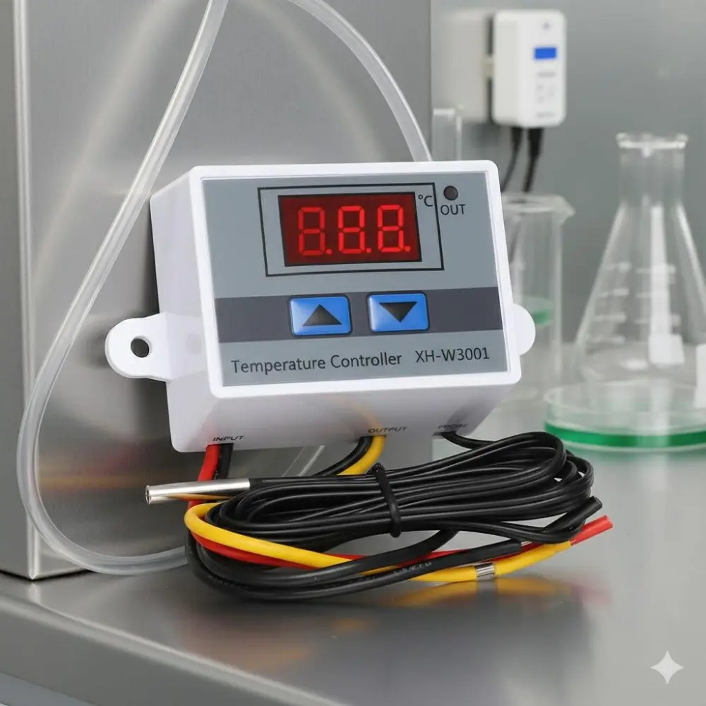 Programmable Multi-Stage Thermostat Switch with LCD Display, Commercial-Grade Temperature Controller for Cooling Heating Systems, Wide Voltage AC12-240V, Indoor Temperature Monitor, Aquarium, Lab & Industrial Use