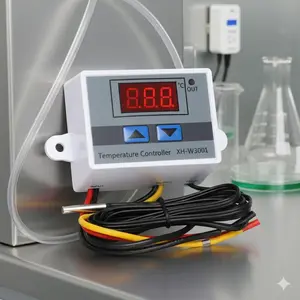 Programmable Multi-Stage Thermostat Switch with LCD Display, Commercial-Grade Temperature Controller for Cooling Heating Systems, Wide Voltage AC12-240V, Indoor Temperature Monitor, Aquarium, Lab & Industrial Use