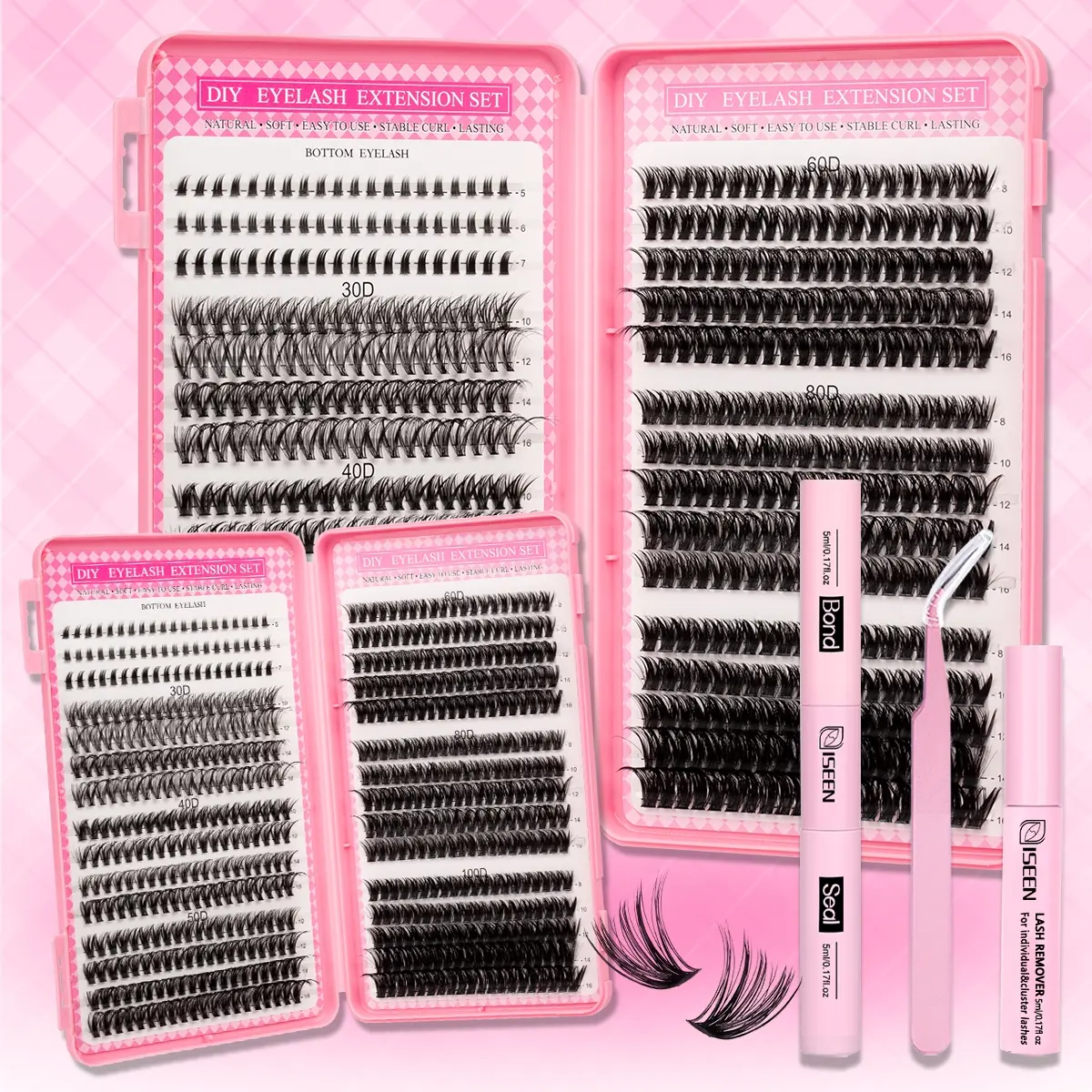 DIY Mixed Individual Lash Clusters Kit,600 Pcs 30D+40D+50D+60D+Bottom Lashes Cluster Synthetic Eyelash Extensions 5-16mm Lash Clusters Wispy Kit with Eyelash Clusters Bond and Seal Remover Tweezers, Eyelash Extension Set Volume Lashes