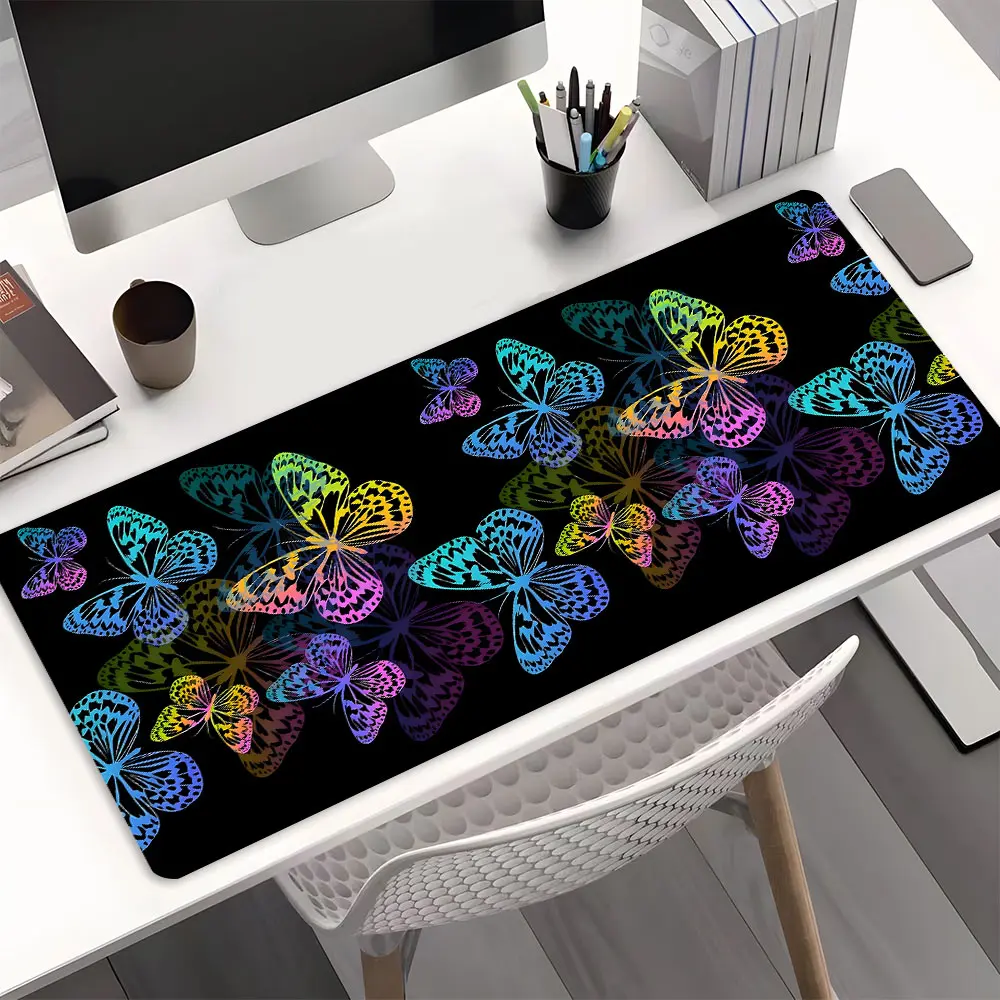 Rainbow Butterfly Pattern Large Gaming Mouse Pad, Desk accessories, Colorful desktop decoration protection pad, rubber pad non-slip lock edge work pad, multi-size mouse pad suitable for laptop, desktop computer games, work, good gift for boys, girls