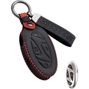 Key Fob Cover Leather Car Key Case Keychain Fob Holder Compatible with 2023 2024 2025 Hyundai Elantra Santa fe Sonata Ioniq 6 Azera Grandeur GN7 Kona EV (HYC02-5-Black)