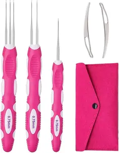 3pcs 0.75mm Ergonomic Handle Crochet Hooks - Hair Braiding Dreadlocks Locking Tool Set with Storage Bag, 2 Latch Hooks, Ideal for Christmas Gifts
