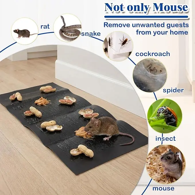 8pc 47-Inch Ultra Large Pre-Baited Sticky Mouse Glue Traps, Heavy Duty Black Pest Control Mats for Rodents, Roaches – Indoor & Outdoor Rodent Control Solutions